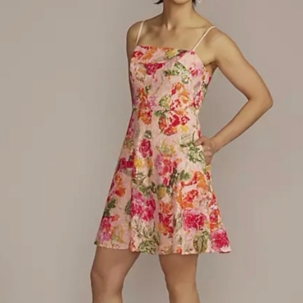 A109 Db Studio Floral Lace Fit Flare A Line Dress Sz 18 Pink Spring